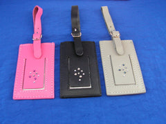 Leather Luggage Tag with Crystal Accents